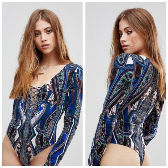 Free People Tops - Free People Pick A Place Lace Up Bodysuit Small